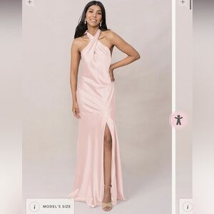 Revelry Athena Satin Dress Blush Pink